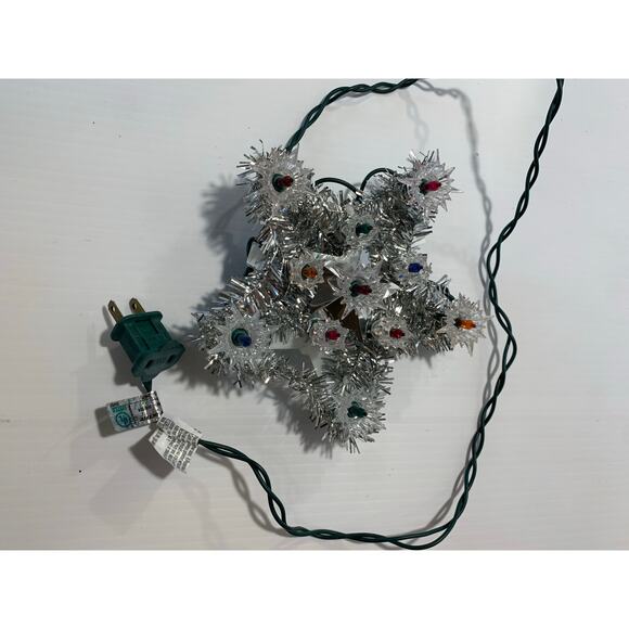 Vintage Silver Garland Small Star 11 Light Christmas Tree Topper - Picture 1 of 6